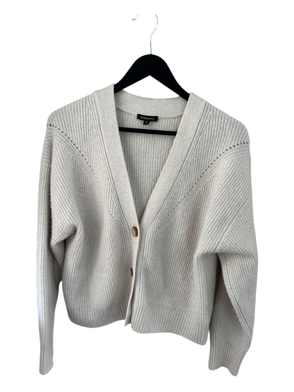 Dynamite Neutral Cream Button Front Ribbed Cardigan